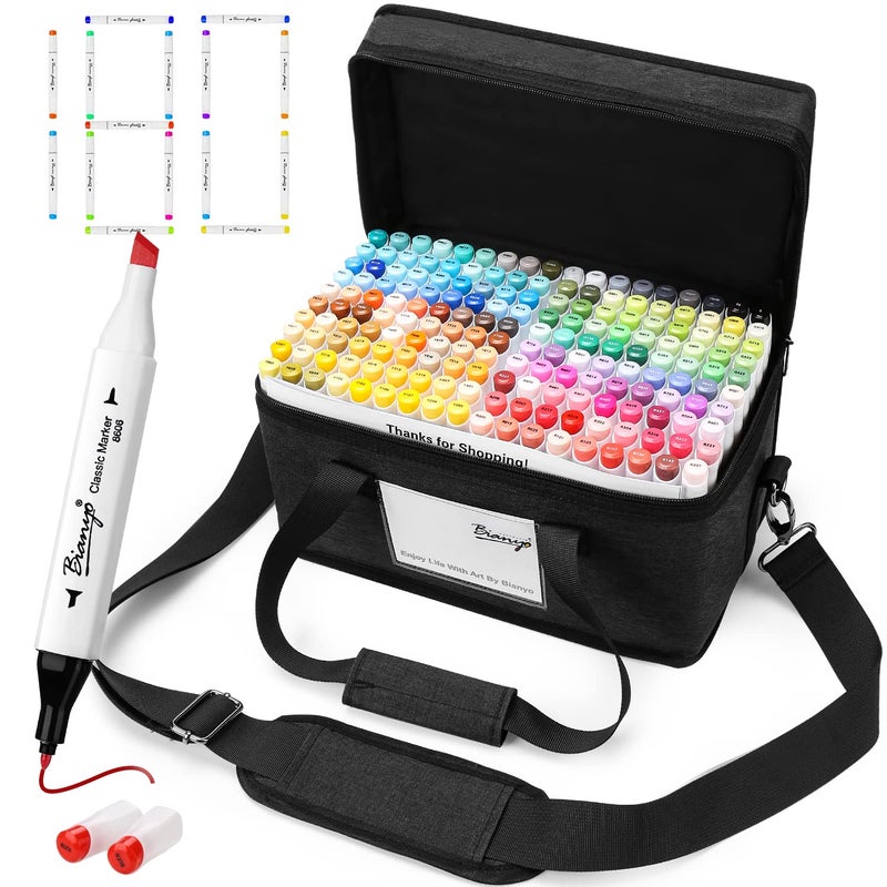 Bianyo 180 Colors Alcohol Markers Set, Dual Tip Fine & Chisel Markers for Adult Coloring, Drawing & Sketching, Popular Color Collection with Black Canvas Bag â€“ High-Value Set for Artists - Image 1